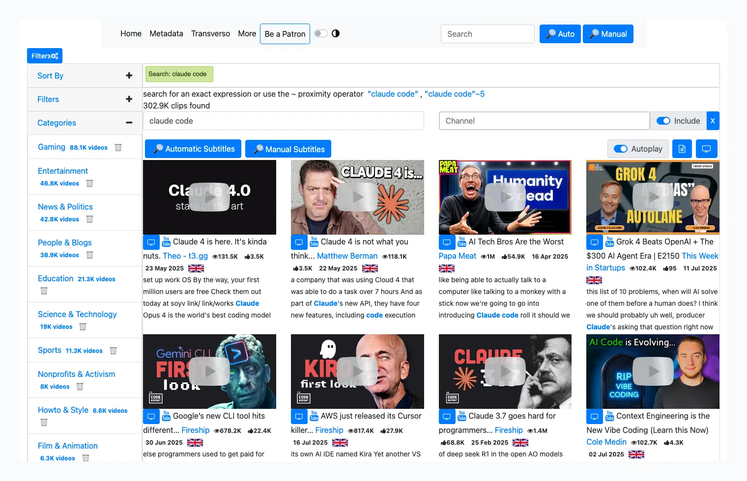 Filmot: YouTube Subtitle Search