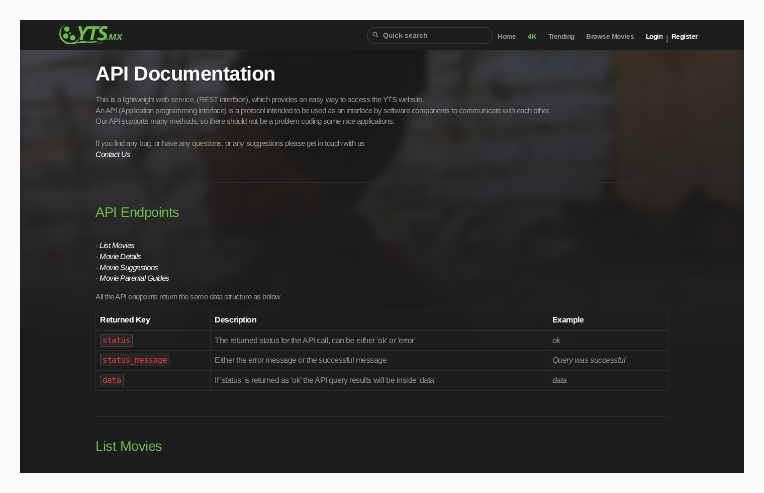 YTS Movies API: Free HD Resource Interface